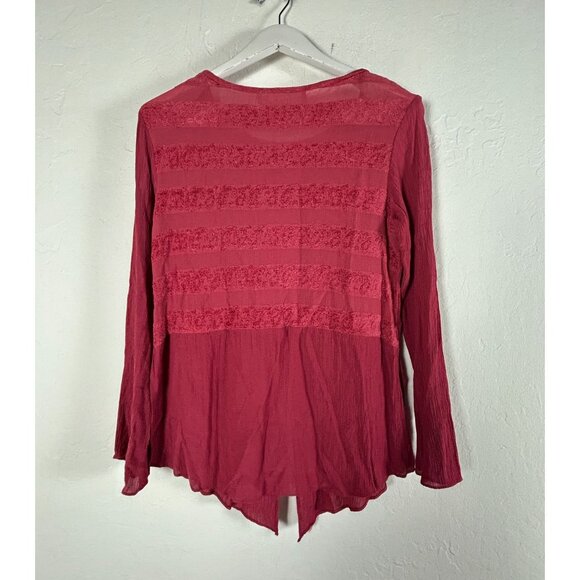 Dorothy Schoelen Platinum Womens Long Sleeve Red Textured Split Front Top Medium - Picture 2 of 7